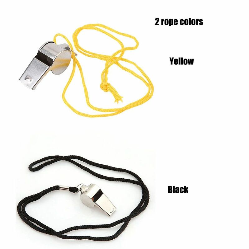 High quality With Black/Yellow Rope Referee Sport Rugby Metal Whistle Cheerleaders Stainless Steel Whistles Cheerleading Tool