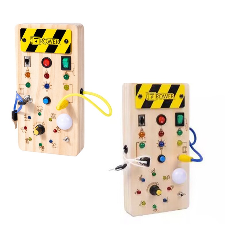 Tavola occupata in legno Montessori con giocattoli educativi sensoriali a luce LED per bambini 1-3Y giocattolo con interruttore a levetta