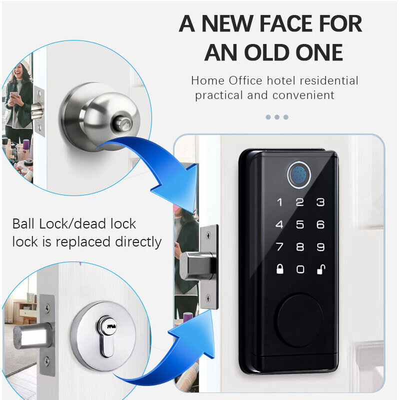Kunci pintu elektronik Digital dengan kata sandi sidik jari pintar kartu Rfid, Tuya Deadbolt masuk tanpa kunci, kunci biometrik Digital
