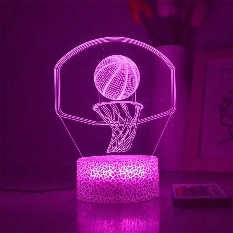 3D Football Basketball Night Light Crown Design Hot Team 3D Illusion Light 7/16 Color Variations for Birthday Christmas Gifts