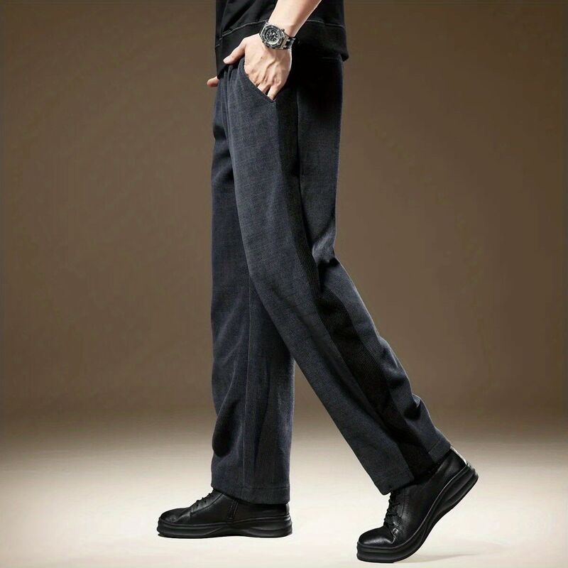 Брюки мужские с эластичным поясом, модные прямые вельветовые санитарные штаны в стиле пэчворк, контрастные свободные, с драпировкой, осень