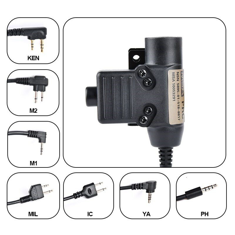 Military U94 PTT Baofeng Tacical Headset PTT for Orginal Earmor Comtact Headphone Hunting Headset Fit Kenwood Motorola Plug