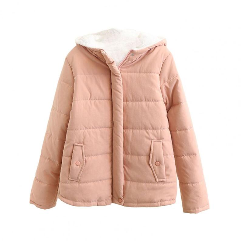 Winter Down Coat Solid Color Plush Lady Winter Coat Thick Padded Cardigan Lady Hooded Coat For Outdoor
