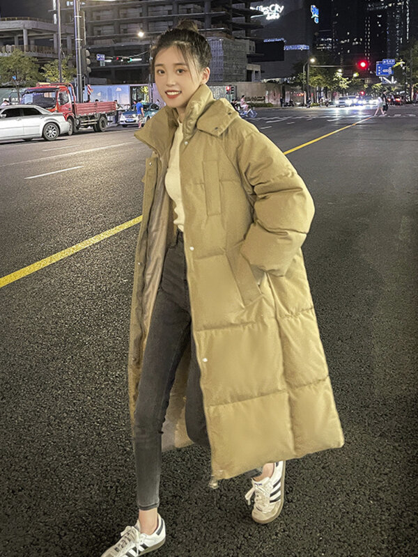 2023 inverno lungo piumino di cotone donna cerniera parka con cappuccio cappotto femminile Streetwear sciolto imbottito cotone spesso giacche calde