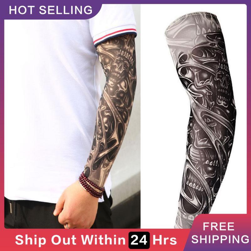 Tatuaż wygodny 1 sztuka ocieplacze na ręce na lato na zewnątrz sportowy efekt chłodzenia rękawy oddychający 3d tatuaż wzorzysty rękaw