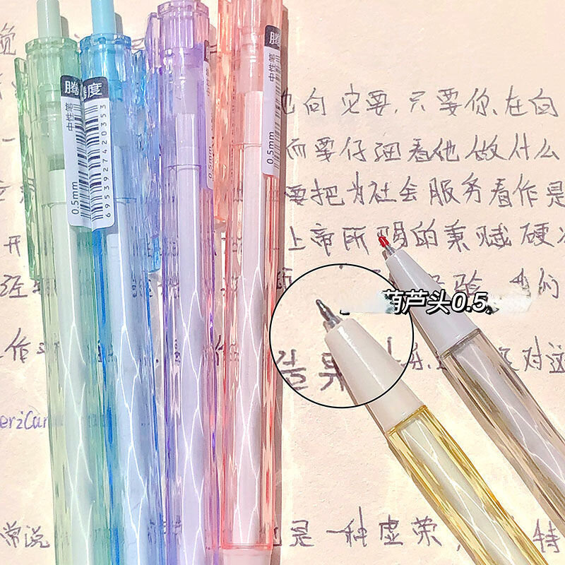 3Pcs Retractable Press Writing Pen Kawaii Transparent Color Crystal Ink Pen Office School Stationery 0.5mm Testing Pens Gift