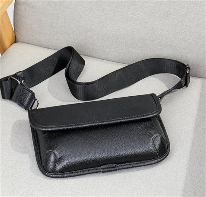 حقيبة جلد طبيعي للرجال موضة بسيطة متعددة الاستخدامات حقيبة الكتف الذكور سبلاش واقية حقيبة الصدر