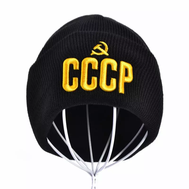 CCCP 소련 자수 니트 비니 캡, 유연한 코튼 캐주얼 캡, 패션 비니, 남성 겨울 따뜻한 스키 모자