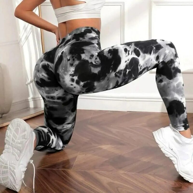 Black Seamless Leggings for Women Fitness YOga Pants High Waist Knitted Tie Dyed Leggings Workout Butt Lifting Sports Gym Tights