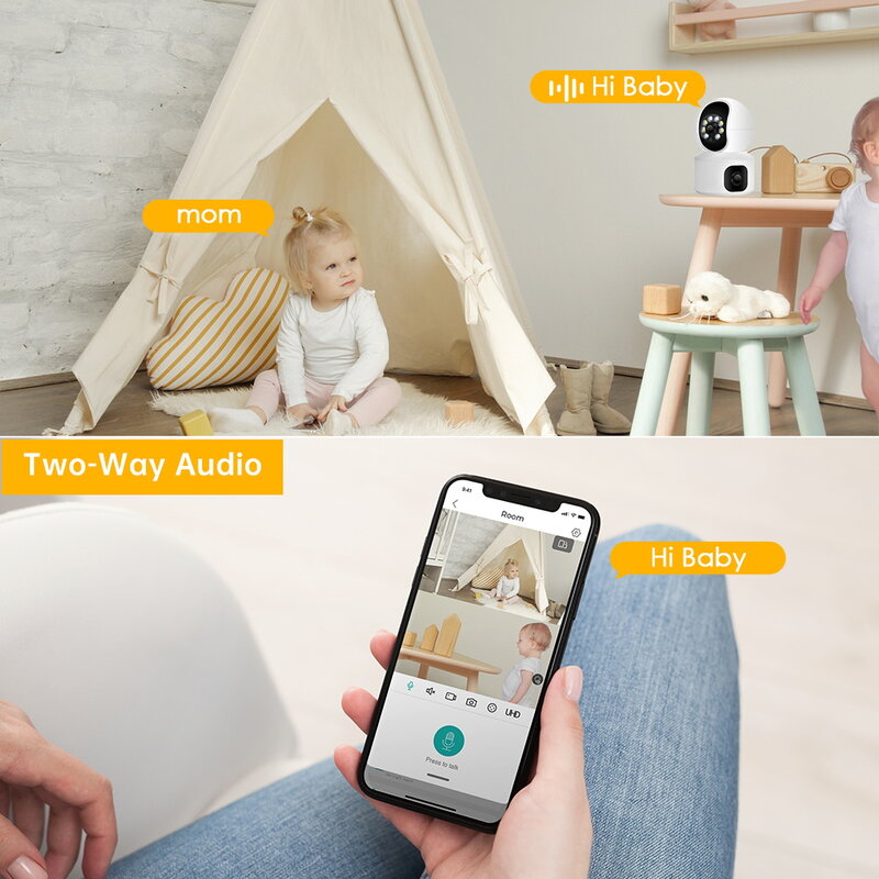 BESDER-Mini PTZ كاميرا IP مع شاشات مزدوجة ، كاميرات مراقبة ، رؤية ليلية ، CCTV داخلي ، مراقبة الطفل ، واي فاي ، 4MP