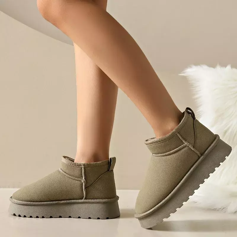 Shoes for Women 2023 Slip on Women's Boots Winter Round Toe Solid Flock Plush Warm Comfortable Mid Heel Water Proof Snow Boots