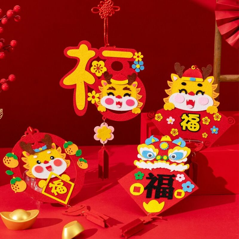 Handwerk Chinese Stijl Decoratie Hanger Drakenpatroon Lay-Out Rekwisieten Nieuw Jaar Educatief Speelgoed Diy Speelgoed Met Hangend Touw