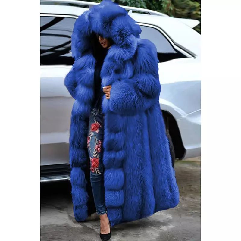 Женское повседневное Коричневое Пальто с капюшоном, пальто из искусственного меха с длинным рукавом