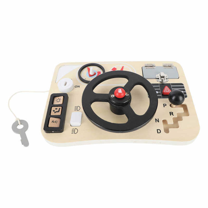 Wooden Steering Wheel Toy Simulation Educational Activity Board Sensory Toy for Toddler Preschooler Role Playing