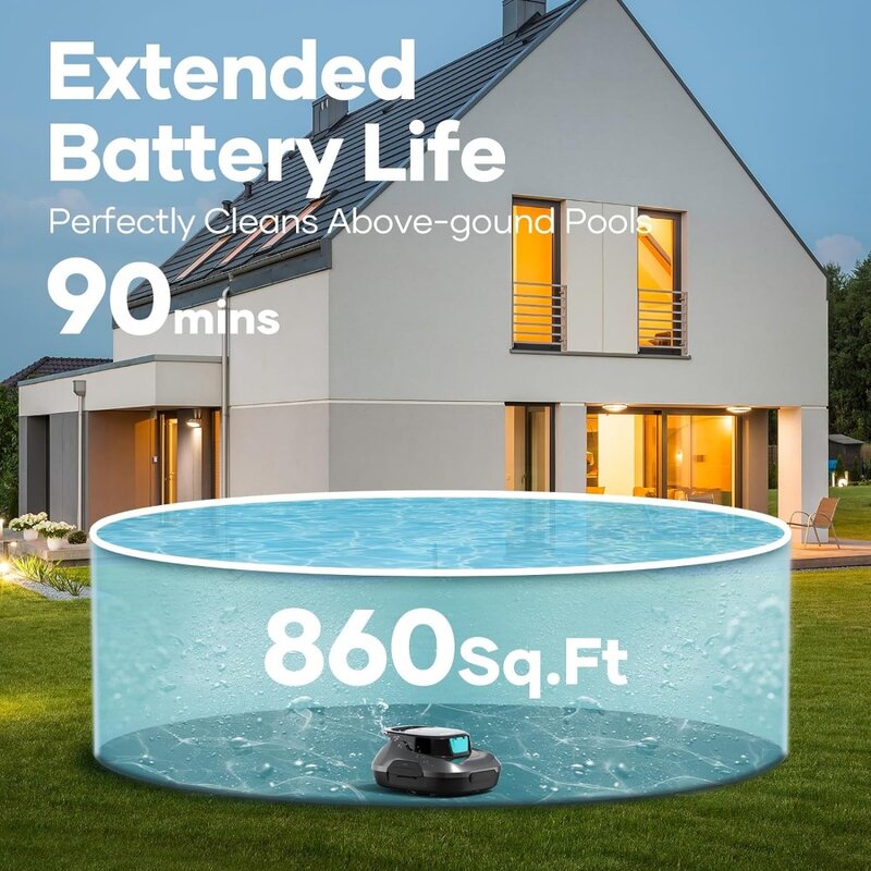Robotic Pool Cleaner, Cordless Robotic Pool Vacuum, Lasts up to 90 Mins, Ideal for Above Ground Pools, Automatic Cleaning
