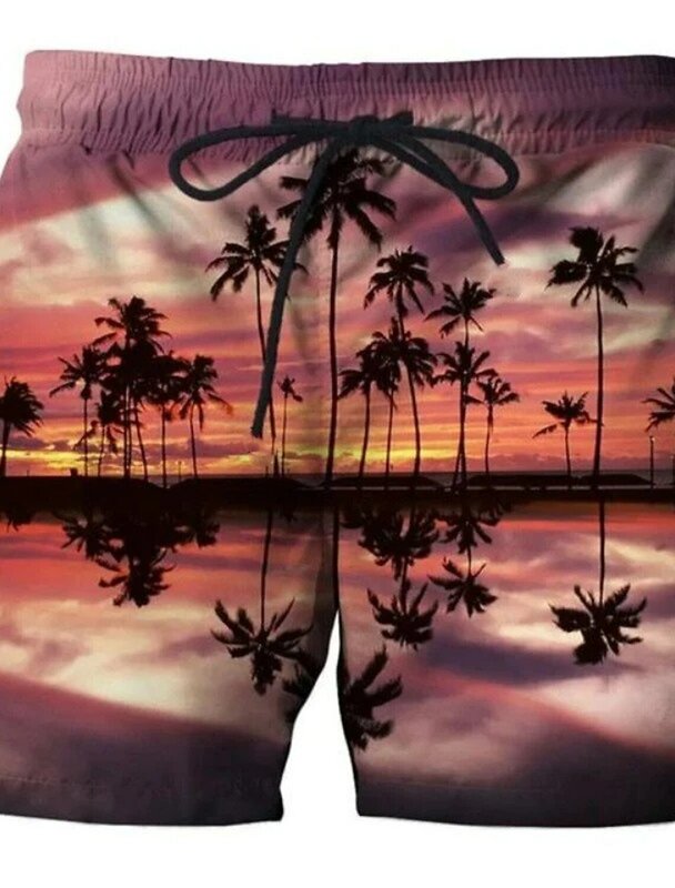 Pantalones cortos de tabla para hombre, bañador con cordón, árbol de coco, secado rápido, Hawaiano, informal, rosa y azul