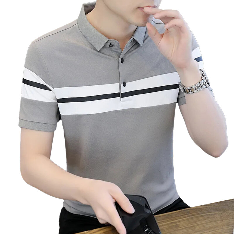 Camisa formal de manga curta masculina, gola de botão, tops superiores, camiseta, blusa, negócio, acessível