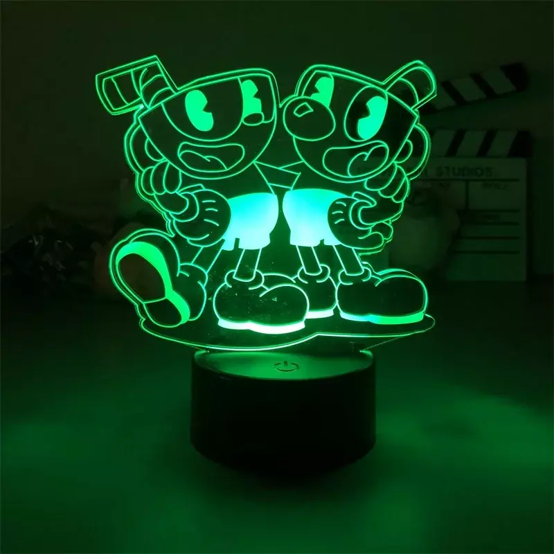 LED Nachtlicht helle Basis Licht Cuphead Spiel 3D Nachtlicht Farben veränderbare schöne Indoor Tisch lampen für Kinder vorhanden
