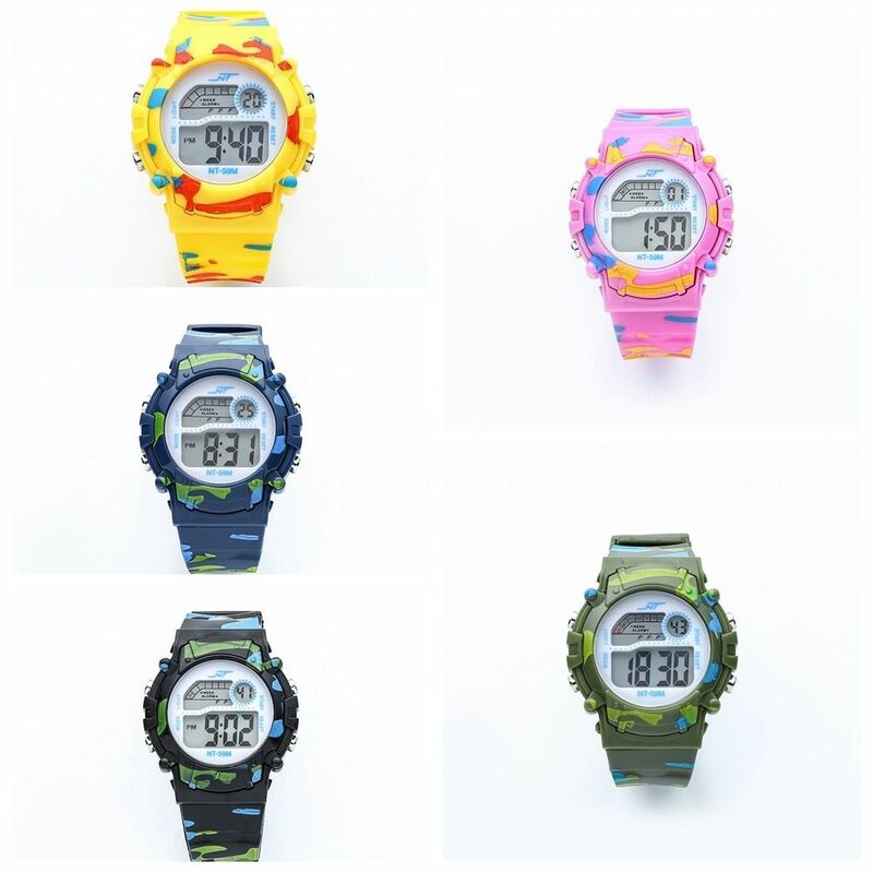 Детские наручные часы со светодиодной подсветкой, Модные Зеленые светящиеся камуфляжные водонепроницаемые цифровые часы с защитой от падения для мальчиков