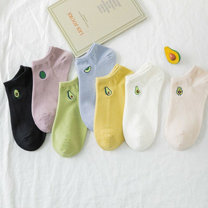 Socks For Women Cute Avocado Embroidered Cotton Socks Simple Stylish Versatile College Style Women's Shallow Mouth Socks I128