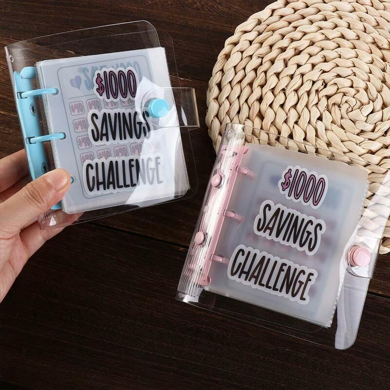 Waterproof $1000 Money Savings Challenge Binder Button Closure PVC Envelope Savings Challenges Book Pink/Blue Mini Budget Binder
