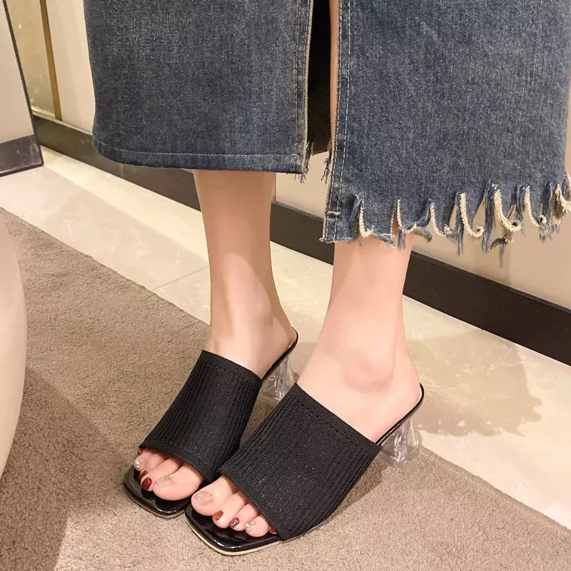 Women Slippers Closed Toe Comfort Slippers Women Fashion Fly Weave Outdoor Sandals Women Medium Heel Slippers