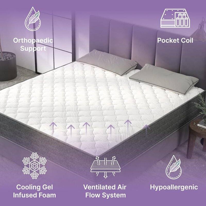 Full Mattress, 10 Inch Victoria Hybrid Cooling Gel Infused Pocket Spring and Memory Foam Mattress,
