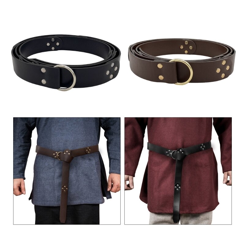 Cinturón cuero Vintage para hombre, cinturón con anillo cuero PU vikingo Medieval Vegvisir, hebillas caballero novedad