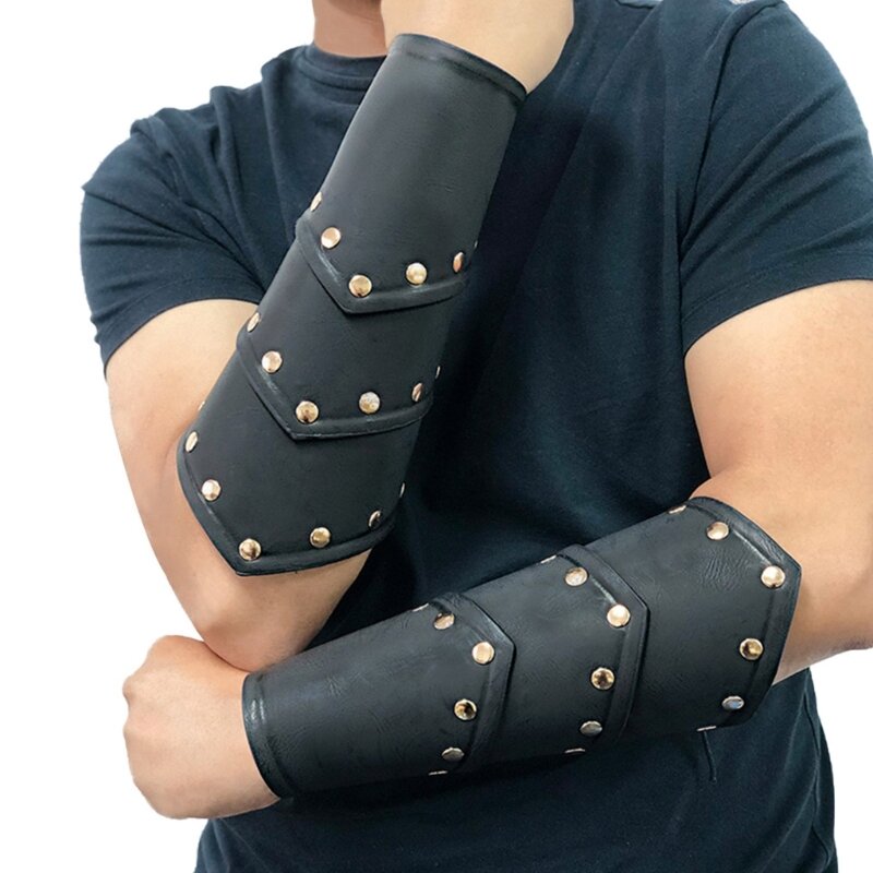 2024 New PU Leather Knight Arm Gauntlets Bracer Medieval Embossed Arm Bracers Vintage Arm Armors Wristband Halloween-Costume