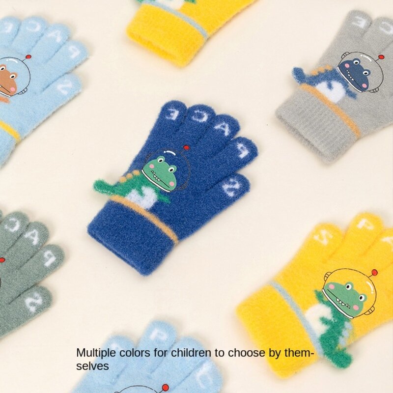 Детские вязаные перчатки из акрилового волокна, красочные зимние теплые перчатки с милым мультяшным рисунком, с рисунком