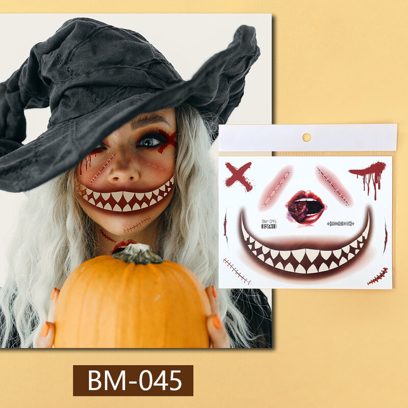 1Pcs Halloween PVC Tattoo Stickers Horror Lips DIY Stickers Big Mouth Tattoos Waterproof Funny Makeup Smile Lip Beauty Tool