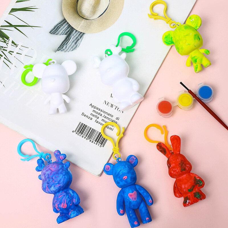 DIY Fluid Long-eared Rabbit Keychain Art Craft Handmade Diy Color Little Dragon Man Paint Painting Set Educational Toys Kid Gift