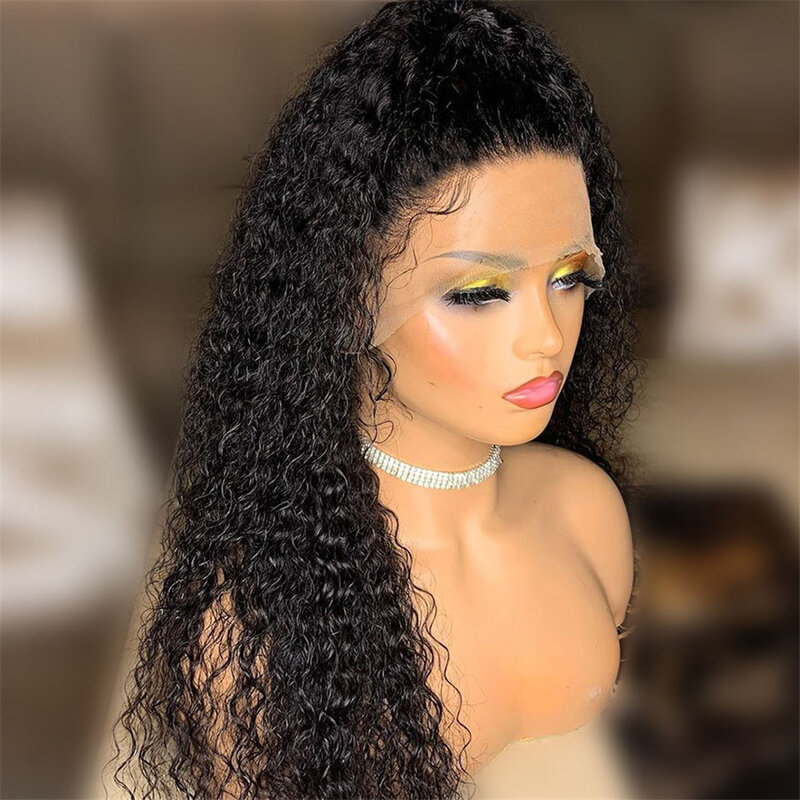 Soft Glueless 180Density Long 26“ Natural Black Kinky Curly Lace Front Wig For Women BabyHair Preplucked Heat Resistant Daily
