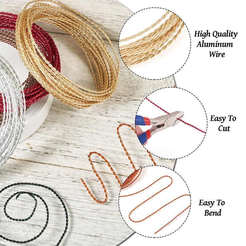 1.6mm Aluminum Twisted Wire Round Mixed Color Flexible Jewelry Wire DIY Craft Making Stringing Making Material about 5m/roll