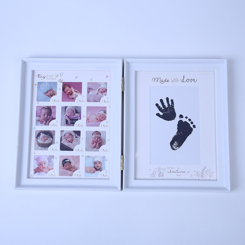 Recém-nascido Comemorativo Photo Frame Set, Kit Impressão Handprint, Presentes para Meninos e Meninas, Lua Cheia, 12 Meses de Crescimento