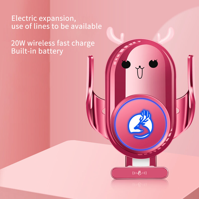 Support de téléphone portable de voiture pour mercedes-benz smart 2022 cartoon deer, écran de charge sans fil 20W