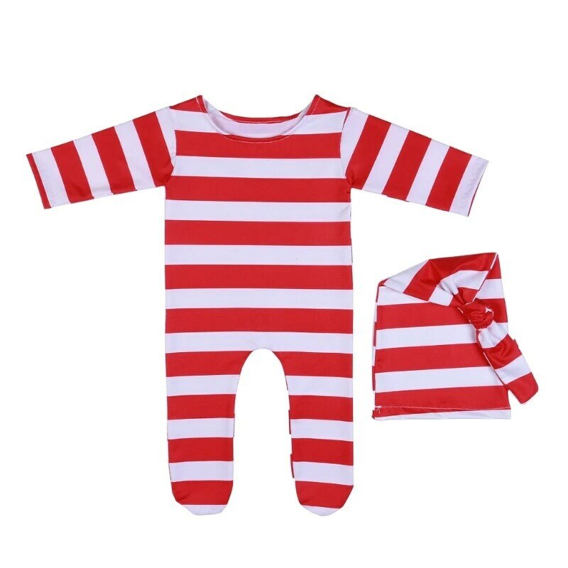 Photo Prop Outfit Long Sleeve Red White Stripe Outfit Clothes Santa Bodysuit