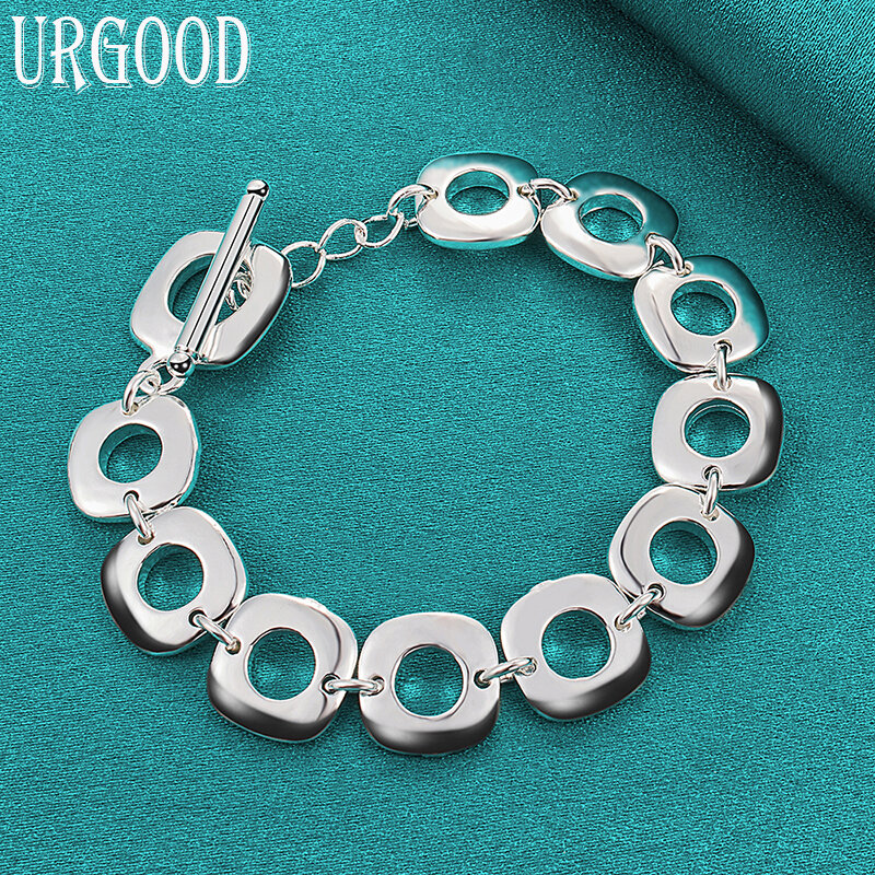 925 Sterling Silver Square Circle Chain Bracelet For Women Men Party Engagement Wedding Fashion Jewelry