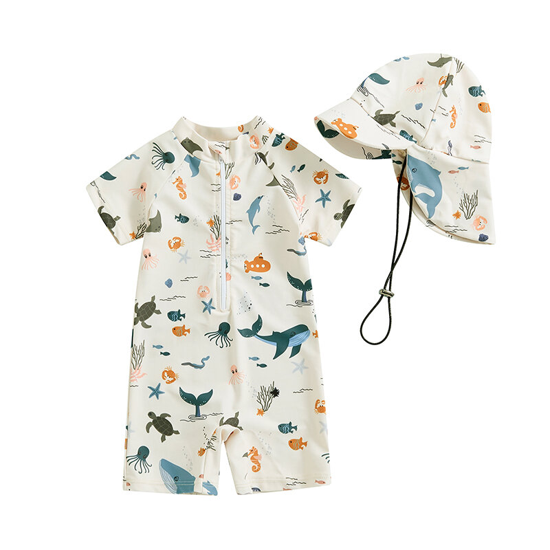 Newbgclo Infant Baby Boy Girl  Swimsuit Long Short Sleeve Zipper Bathing Suit Toddler Rash Guard Swimwear Sunsuit
