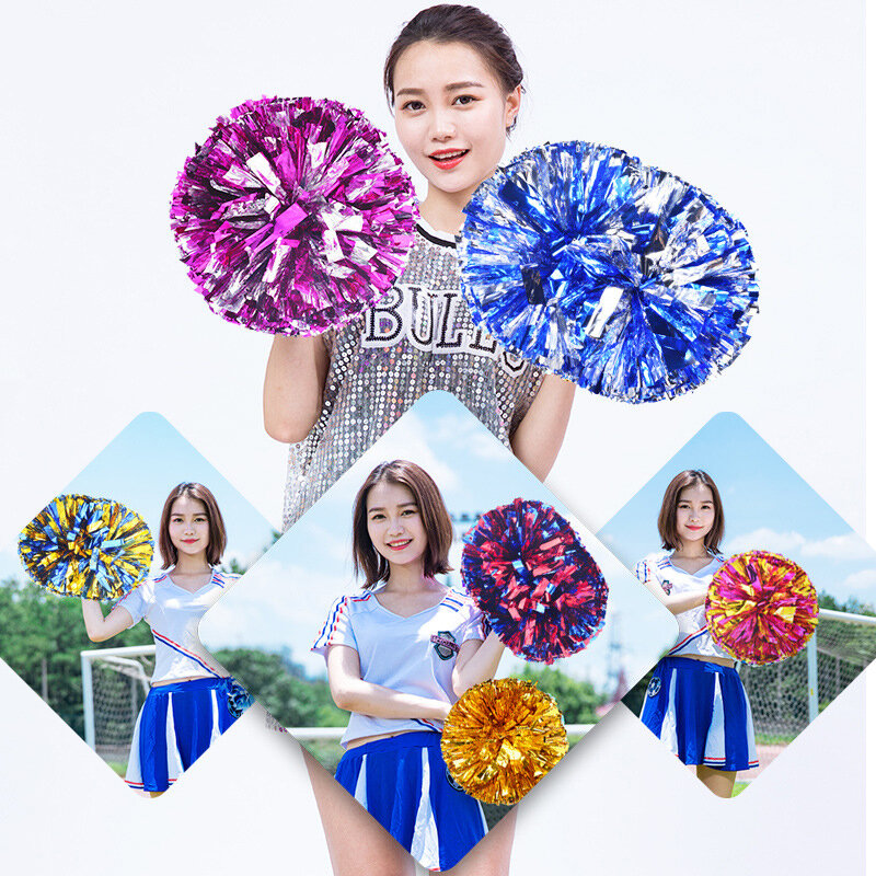 Plástico Dois Buraco Handle Cheerleader Cor Bolas, Club Sports Prom Decoração, Pom Poms, 1 Pc