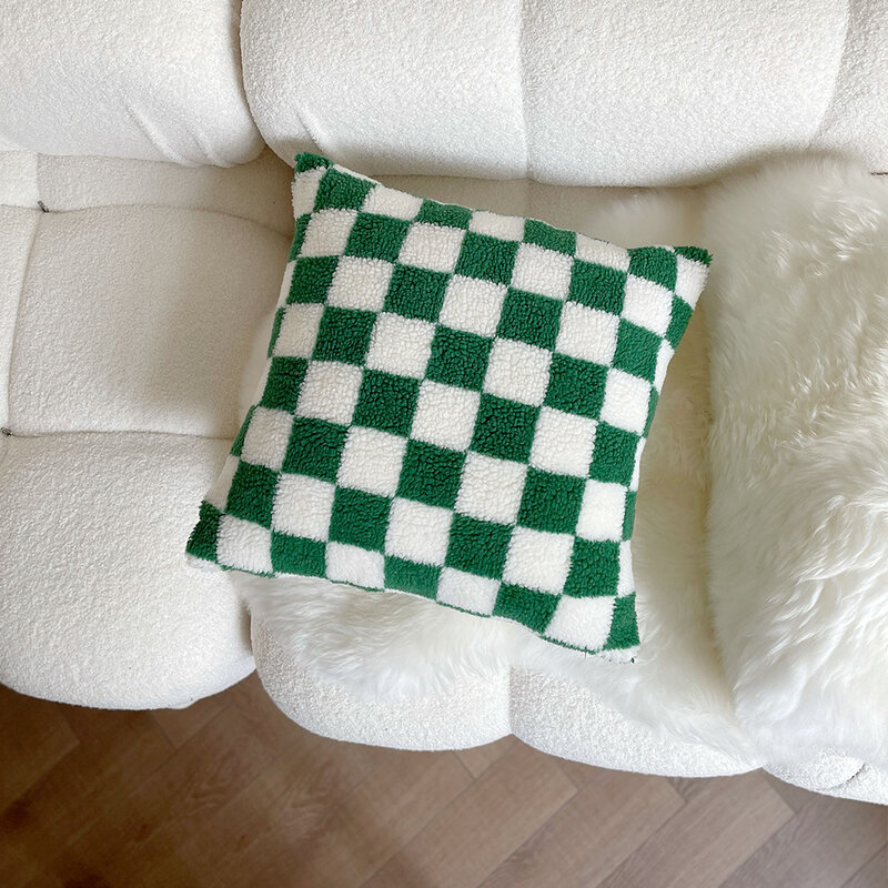Lamb Cashmere Chessboard Cushion Cover Soft Plush Retro Plaid Pillowcase Home Decor Chair Sofa Bed Pillow Covers