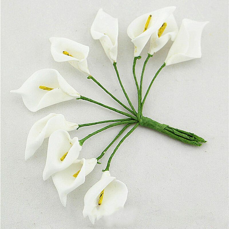Mini bouquet de fleurs artificielles Calla, décoration de mariage, cadeau de couronne bricolage, blanc, 12 pièces