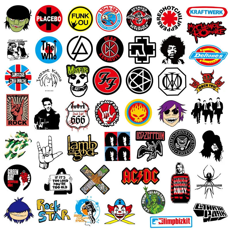 Pegatinas clásicas de Graffiti Rock Roll, banda para casco, guitarra, teléfono, portátil, motocicleta, monopatín, equipaje, 10/50/100 piezas
