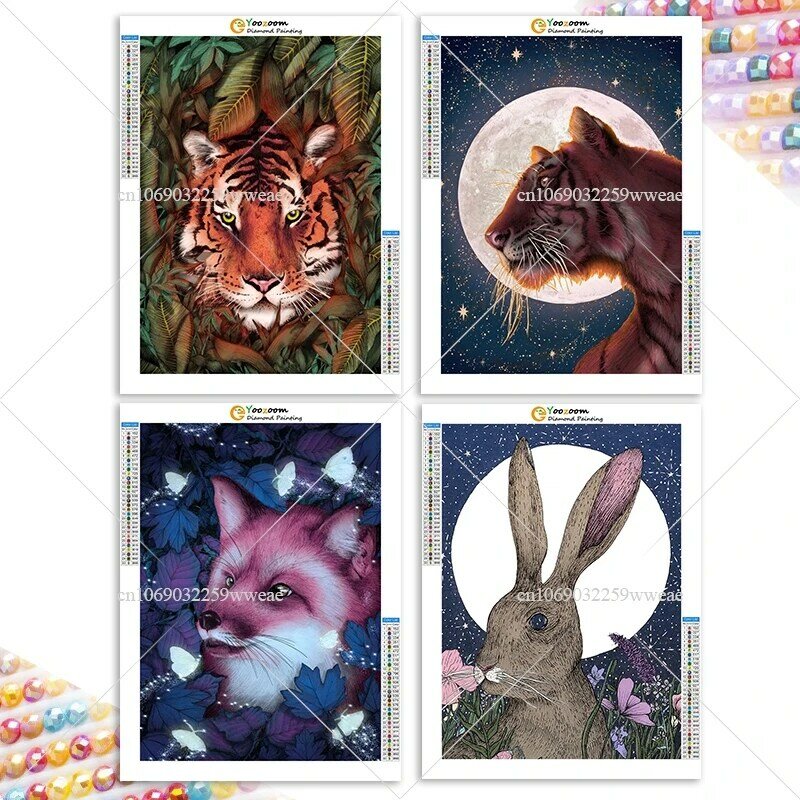 Cartoon Animals Diamond Painting by Numbers, Engraçado Tigre, Raposa, Coelho, Fairy Mosaic, Impressões de Animais da Floresta, Decoração, Presentes, 5D