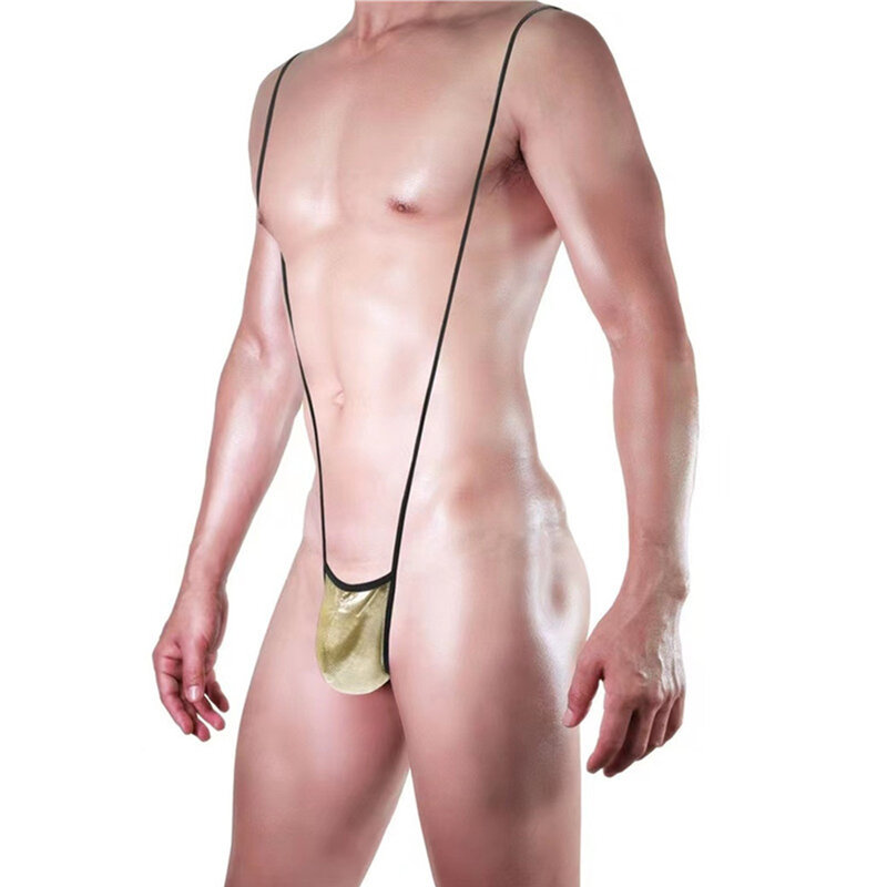 ชุดว่ายน้ำบอดี้สูทแบบมีสายคาดตัว V สำหรับผู้ชายชุดว่ายน้ำที่ระบายอากาศได้น้ำหนักเบาสีแดงดำเหลืองเงินกุหลาบแดง