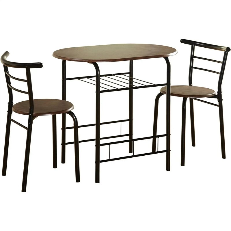 Juego de comedor Bistro con 2 taburetes, mesa de comedor con marco de hierro, altura de mostrador, Espresso, 3 piezas