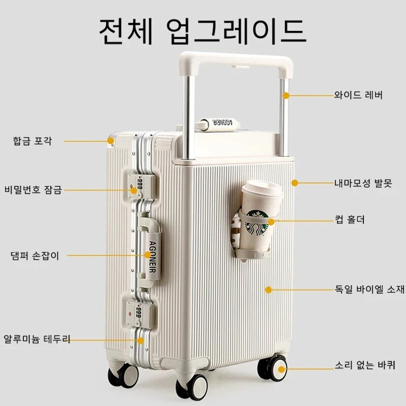 Suitcase Wide Handle Travel Suitcase Men 20 24 26 Carry-On Luggage Women PC Aluminum Frame Trolley Case Ultra-light Luggage Case