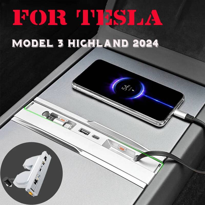 Estación de acoplamiento inteligente para Tesla Model 3 Highland, Cargador rápido, extensor USB, divisor alimentado, tipo C, PD, 27W