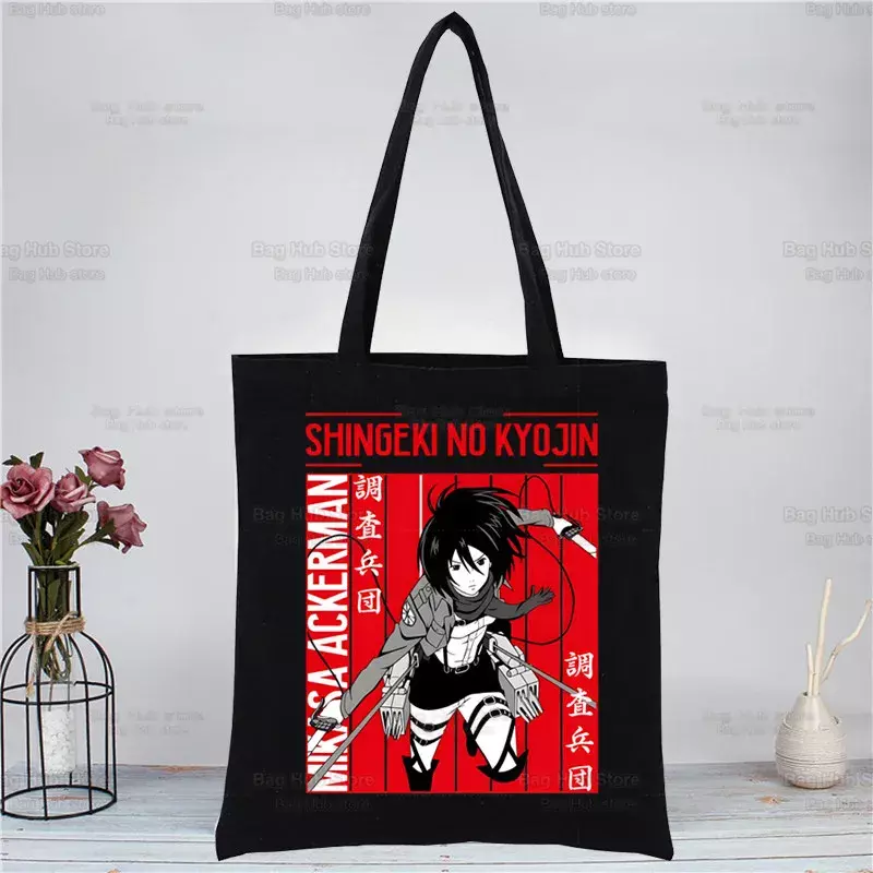 Mikasa Ackerman immagini personalizzate borse di tela da viaggio di moda Tote Bag Shopping Design originale borsa della spesa Pures Shopper