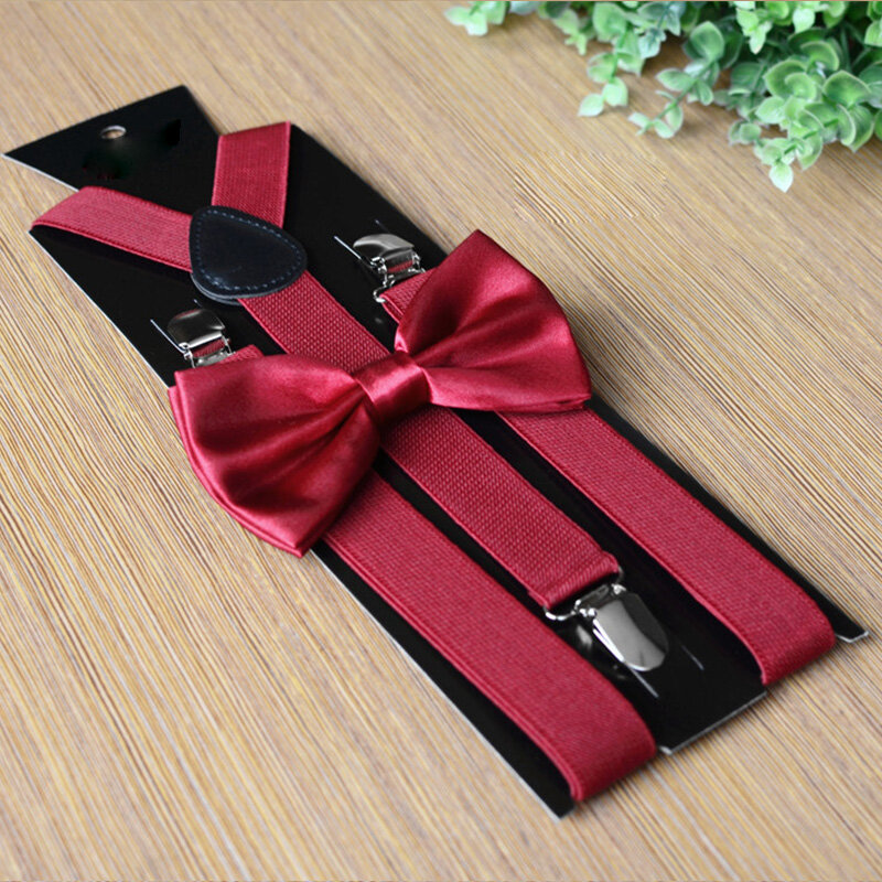 Suspensórios combinando suspensórios e conjuntos combinados de gravata borboleta para homens e mulheres, cor sólida, suspensórios unissex, festa de casamento, suspensórios elásticos em Y-Back